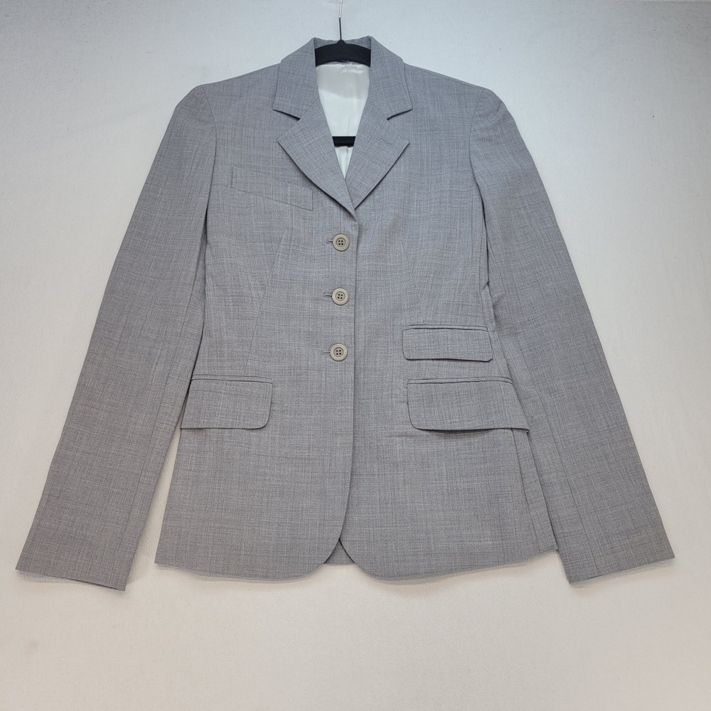 Theory Blazer Women XS Gray Tailored Wool Blend 3-Button Pleated Back Career